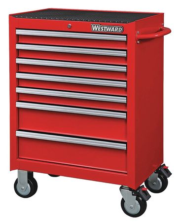 Westward WESTWARD Rolling Tool Cabinet, 7-Drawers, Gloss Red, 27" W x 19" D x 39.5" H 32H888