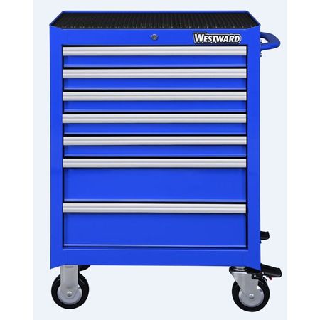 Westward WESTWARD Rolling Tool Cabinet, 7-Drawers, Powder Coated Blue, 27" W x 19" D x 39.5" H 32H890