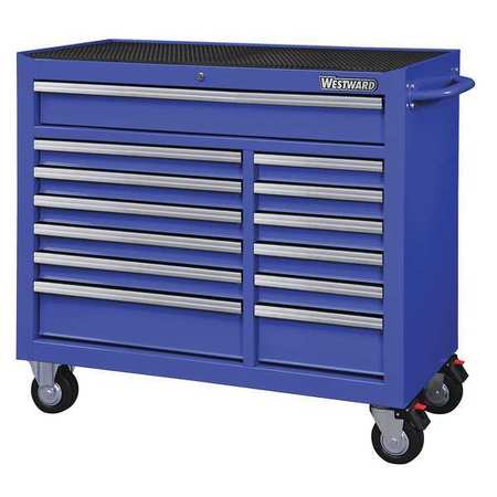 Westward WESTWARD Rolling Tool Cabinet, 13-Drawers, Powder Coated Blue, 42" W x 19" D x 40" H 32H893