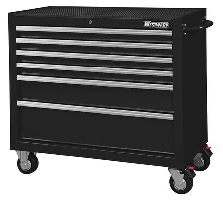 WESTWARD WESTWARD Rolling Tool Cabinet, 6-Drawers, Gloss Black, 42" W x 19" D x 40" H 32H853