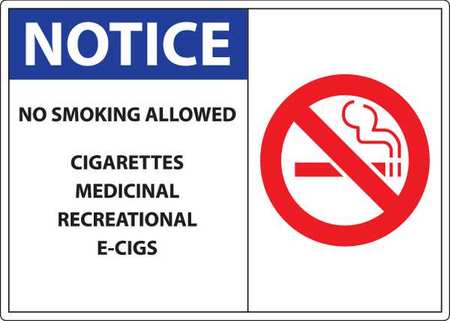 ZING No Smoking Sign, 5" Height, 7" Width, Plastic, Rectangle, English 1842S