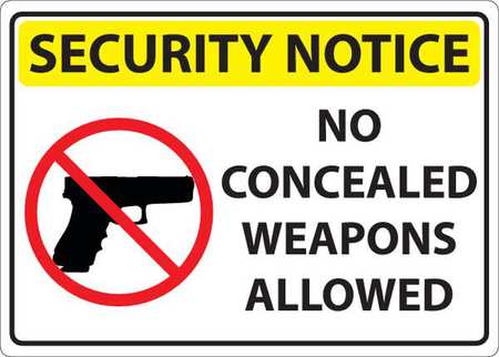 ZING Sign, No Concealed Weapons in Building, Width: 14" 2818A