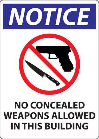 ZING Concealed Carry Sign, 14 in H, 10 in W, Plastic, Vertical Rectangle, English, 2815S 2815S