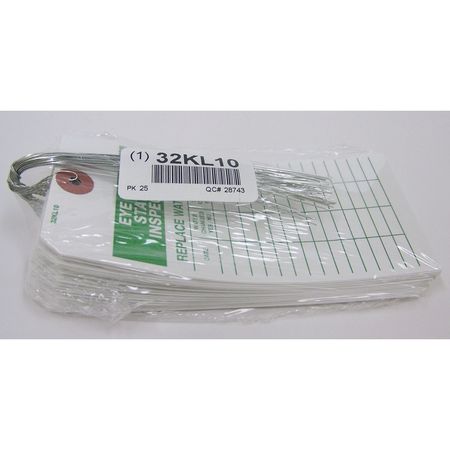 Zoro Select Tag, Eye Wash Station Inspection, 2 7/8 in W x 5 3/4 in H, Paper, White/Green Header, Pack of 25 32KL10