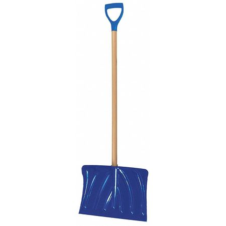 WESTWARD Snow Shovel, 37 in Wood D-Grip Handle, Poly Blade Material, 18 in Blade Width 32KX18