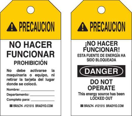 BRADY Caution Tag, 5-3/4inHx3inW, Cardstock, PK25 121517