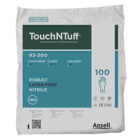 Ansell TouchNTuff 93-300, Disposable Gloves, 5.00 mil Palm, Nitrile, Powder-Free, XL, 1000 PK, Green 93-300