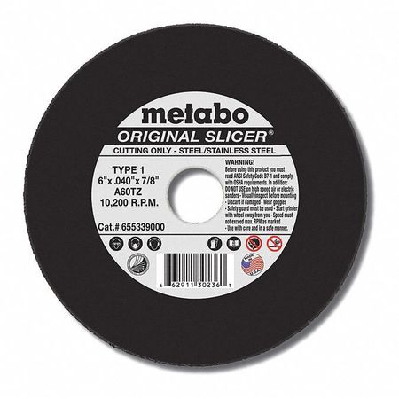 Metabo Cutting Wheel, T27, A30R, 6"X1/8"X7/8" US616313000