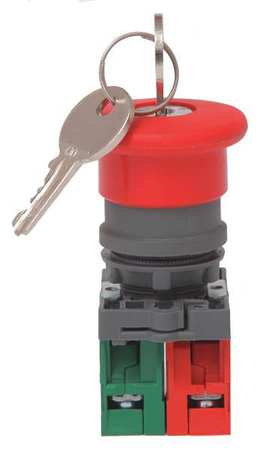 DAYTON Emergency Stop Push Button, 22 mm, 1NO/1NC, Red 32UK35