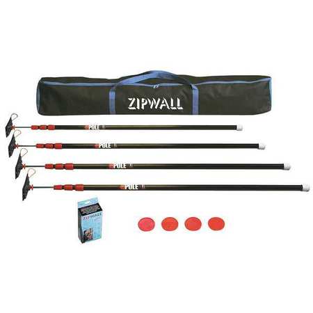 Zipwall Barrier System, With 4 Steel 10 Ft Poles ZP4