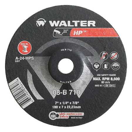 WALTER SURFACE TECHNOLOGIES Depressed Center Grinding Wheel, Type 27, 0.25 in Thick, Aluminum Oxide 08B600