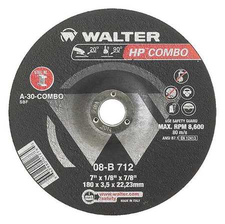 WALTER SURFACE TECHNOLOGIES Depressed Center Grinding Wheel, Type 27, 0.125 in Thick, Aluminum Oxide 08B602