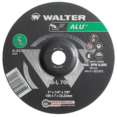WALTER SURFACE TECHNOLOGIES Depressed Center Grinding Wheel, Type 27, 0.125 in Thick, Aluminum Oxide 08L502