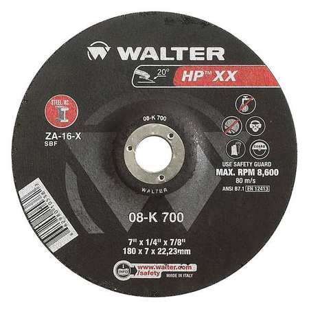 WALTER SURFACE TECHNOLOGIES Depressed Center Grinding Wheel, Type 28, 0.25 in Thick, Zirconia Alumina 08K701