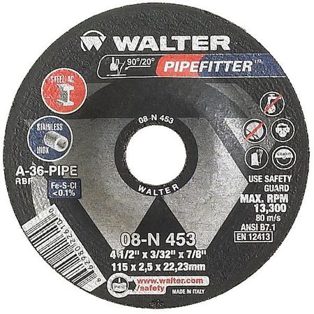 WALTER SURFACE TECHNOLOGIES Depressed Center Grinding Wheel, Type 27, 0.125 in Thick, Aluminum Oxide 08N452