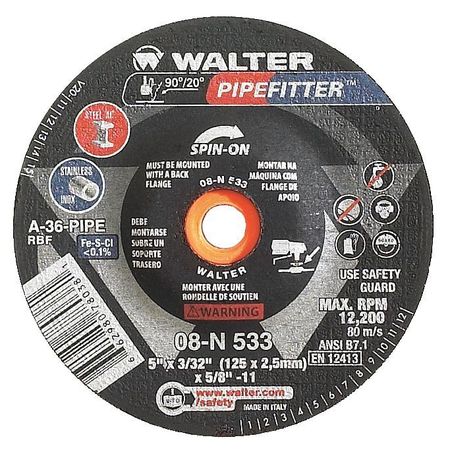 WALTER SURFACE TECHNOLOGIES Depressed Center Grinding Wheel, Type 27, 0.0938 in Thick, Aluminum Oxide 08N533