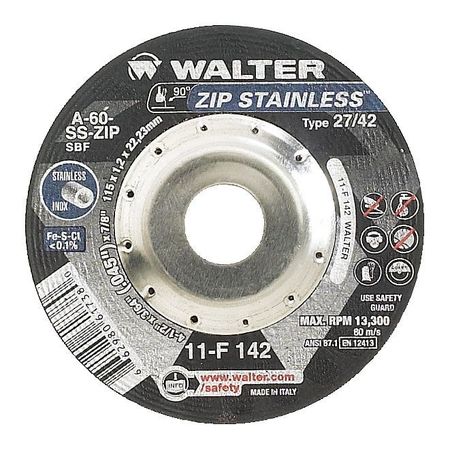 WALTER SURFACE TECHNOLOGIES Depressed Center Cut-Off Wheel, Type 27, 0.0469 in Thick, Aluminum Oxide 11F142