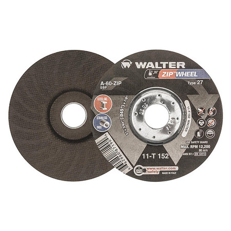 WALTER SURFACE TECHNOLOGIES Depressed Center Cut-Off Wheel, Type 27, 0.0469 in Thick, Aluminum Oxide 11T152