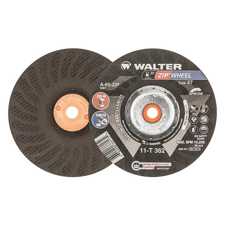 WALTER SURFACE TECHNOLOGIES Depressed Center Cut-Off Wheel, Type 27, 0.0469 in Thick, Aluminum Oxide 11T362