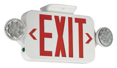 COMPASS Exit Sign with Emergency Lights, 7 1/4 in H x 18 in W, White/Red, 2 Faces, Wall/Ceiling Mounting CCRRC