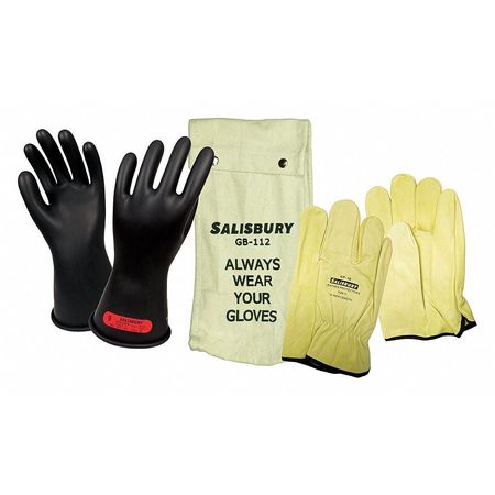 Salisbury Electrical Rubber Glove Kit, Leather Protectors, Black, 11 in, Class 10 1/2, Size 10, 1 Pair GK011B/10H