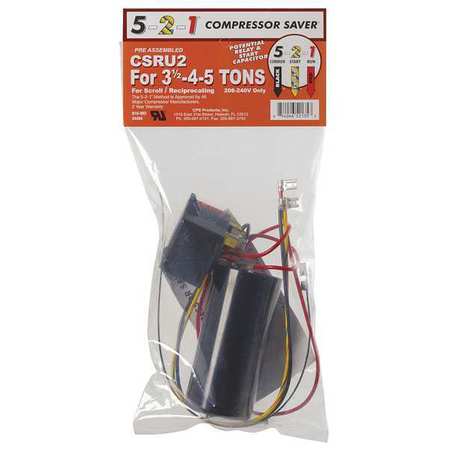 5-2-1 COMPRESSOR SAVER Hard Start Kit, Potential Relay, Start Capacitor, 35 Contact Rating (Amps), 208 to 240 Volts CSRU2