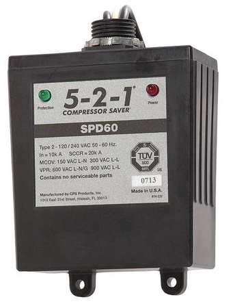 5-2-1 COMPRESSOR SAVER Surge Protector, 1 Phase, 120/240V, 2 Poles, 2, 60kA SPD60