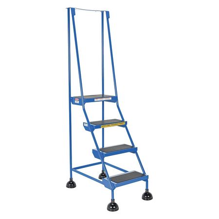 VESTIL 72.9375 H Steel Commercial Spring Loaded Rolling Ladder, 4 Steps LAD-4-B