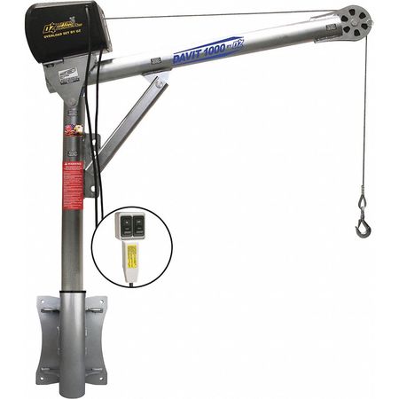 OZ LIFTING PRODUCTS Davit Crane Kit, 1,000 lb Capacity, 27.5 in to 42 in Reach, 0 in to 540 in Lift Range, Silver OZ1000DAV-SP15