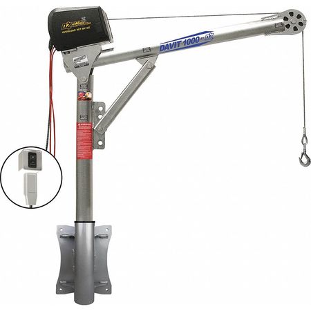OZ LIFTING PRODUCTS Davit Crane Kit, 1,000 lb Capacity, 27.5 in to 42 in Reach, 0 in to 540 in Lift Range, Silver OZ1000DAV-SP18