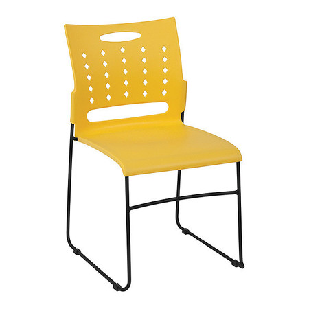 FLASH FURNITURE Stack Chair, Yellow Plastic, Sled Base RUT-2-YL-GG