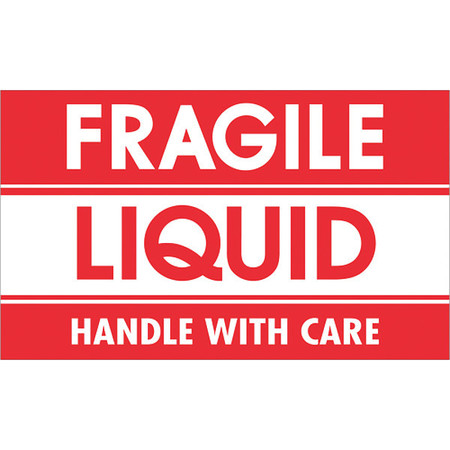 TAPE LOGIC Tape Logic® Labels, "Fragile - Liquid - Handle With Care", 3" x 5", Red/White, 500/Roll DL1300