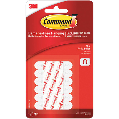 3M 3M™ 17020 Command™ Refill Strips, Mini, White, 12 Strips, 6/Packs per Case CHS1101