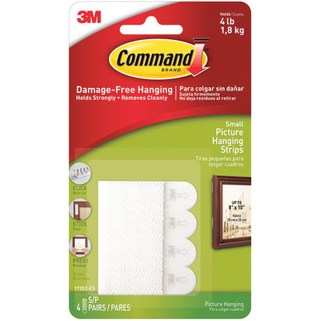 3M 3M™ 17202 Command™ Picture Hanging Strips, Small, White, 4/Sets per Case CHS1201