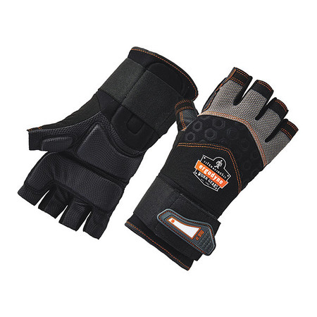 PROFLEX BY ERGODYNE Half Finger Mechanics Impact Gloves, XL, Black 910