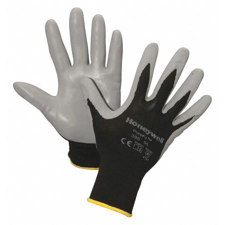 HONEYWELL NORTH Nitrile Coated Gloves, Palm Coverage, Black/Gray, L, PR 395/9LZJ