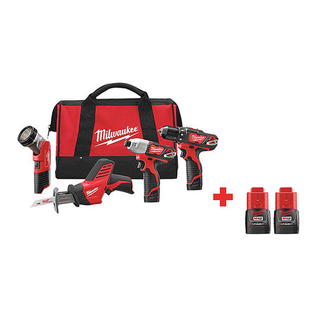 Milwaukee Tool Cordless Combination Kit, 4 Tools, 12V DC 2498-24, 48-11-2411