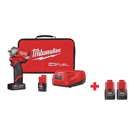Milwaukee Tool M12 FUEL(TM) 12.0 3/8" Cordless Impact Wrench Kit, Case 2554-22, 48-11-2411