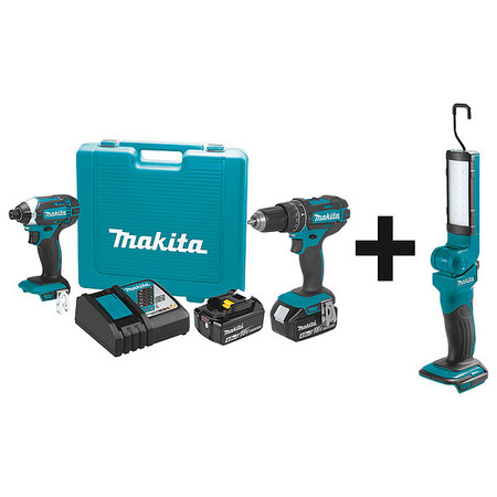 MAKITA Cordless Combination Kit, 3 Tools, 18V DC XT261M + DML801