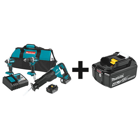 MAKITA Cordless Combination Kit, 3 Tools, 18V DC XT328M + BL1840B