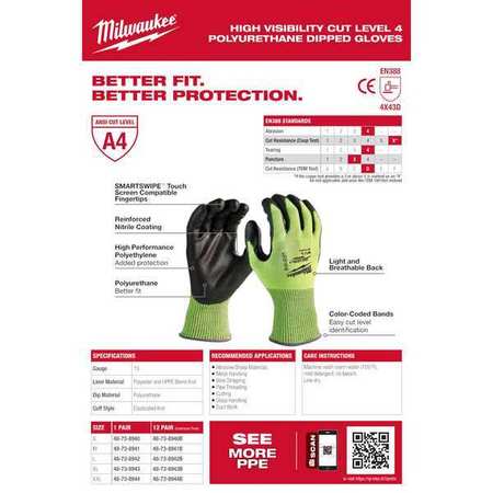 Milwaukee Tool High Visibility Cut Level 4 Polyurethane Dipped - L 48-73-8942