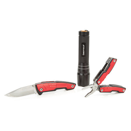 SHEFFIELD Multi Tool, Knife, Flashlight Set, 3 pcs. 12940