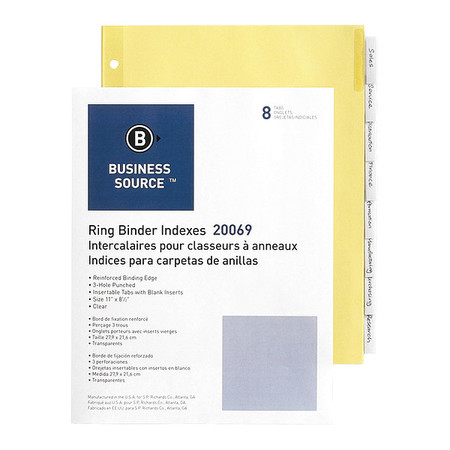 BUSINESS SOURCE Dividers, Insert, 8-Tab, Clear 20069