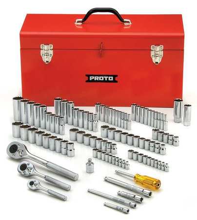 PROTO 1/4", 3/8", 1/2" Drive Socket Set Metric, SAE 101 Pieces 4 mm to 19 mm, 5/32 in to 1 in J47101-1A