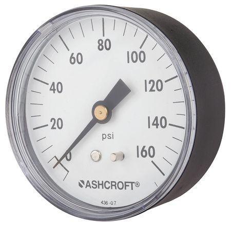 Ashcroft Pressure Gauge, 0 to 160 psi, 1/4 in MNPT, Plastic, Black 25W1005PH02B160#