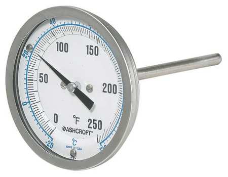 ASHCROFT Dial Thermometer, Bi-Metallic, 1/2 in Conn 30EI60R