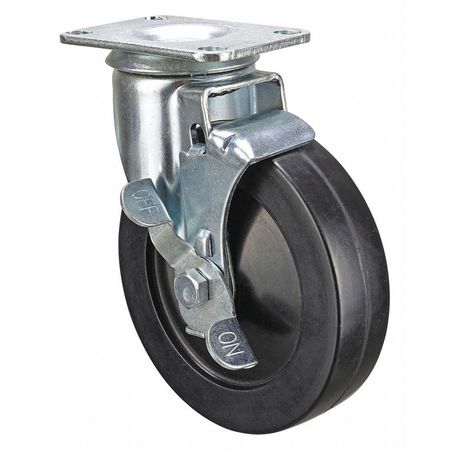 ZORO SELECT Swivel NSF-Listed Plate Caster w/Brake, 240 lb, NSF-Listed Plate Type B P12S-R050B-P3-WB