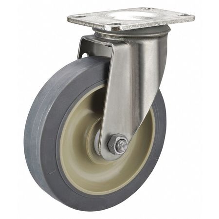 ZORO SELECT Swivel NSF-Listed Plate Caster, 300 lb., Delrin, Gray P12SX-PRP040D-12-SS