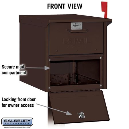 Salsbury Industries Roadside Mailbox, Bronze, Powder Coated, 1 Doors, Pedestal, Aluminum 4325D-BRZ