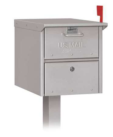 Salsbury Industries Roadside Mailbox, Silver, Powder Coated, 1 Doors, Pedestal, Aluminum 4325SLV
